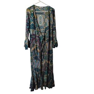 R. Vivimos Small Cottagecore‎ Paisley Open Front Tie Maxi Wrap Dress